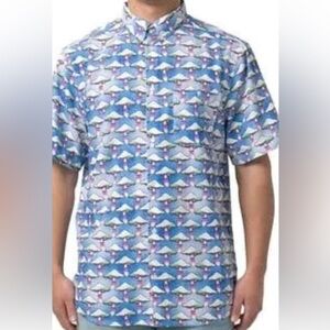 NWT WESC Shroomspiracy Shirt Men’s Blue Mushroom Print Short Sleeve Button Up S